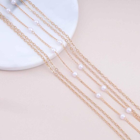 Boho Layered Emerald Pearl Choker Necklace Gold Emerald Pendant Necklace Tiny Pe - Picture 6 of 7